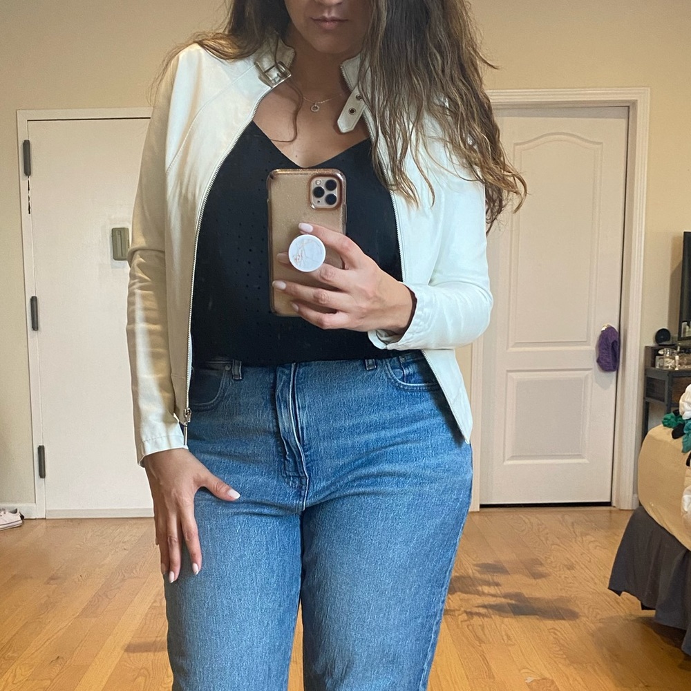 Miss Top Gun White 100% Geniune leather Jacket